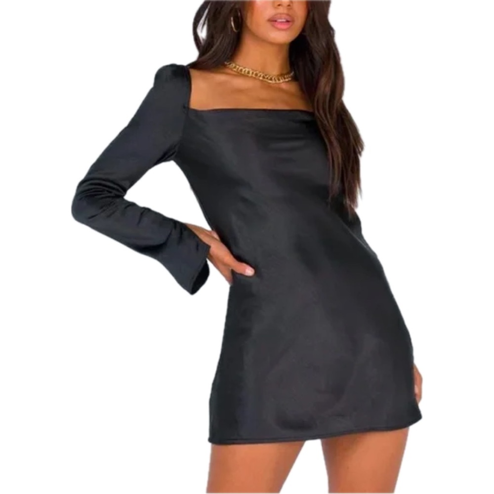 Princess Polly Black Sheath Mini Dress Square Neck Long Sleeve